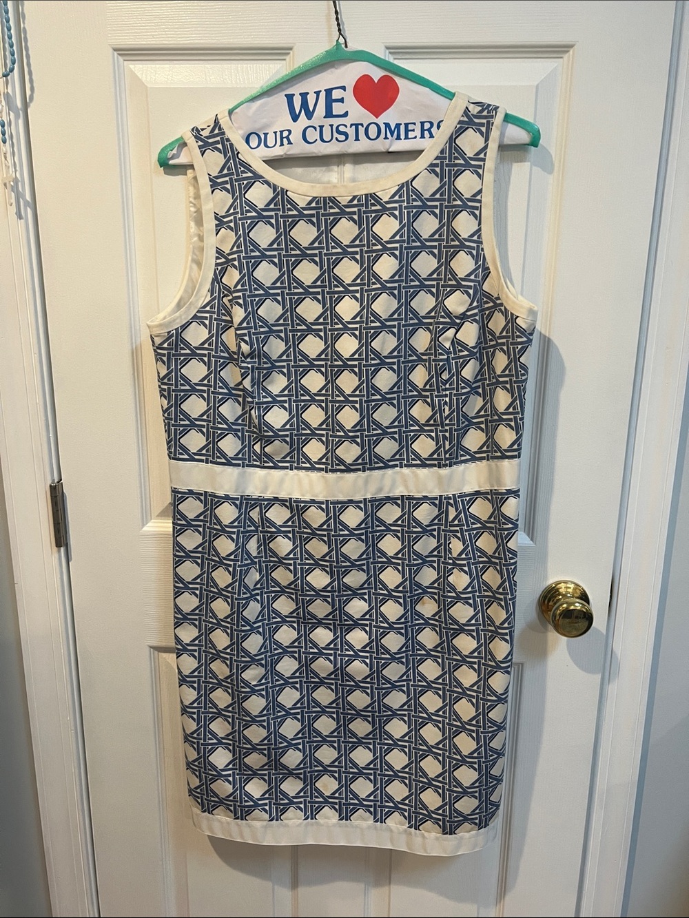 Brooks Brothers Navy and Cream Geometric Sheath Dress